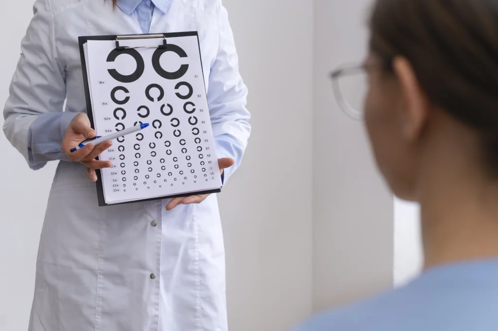 Doctor realizando pruebas oculares